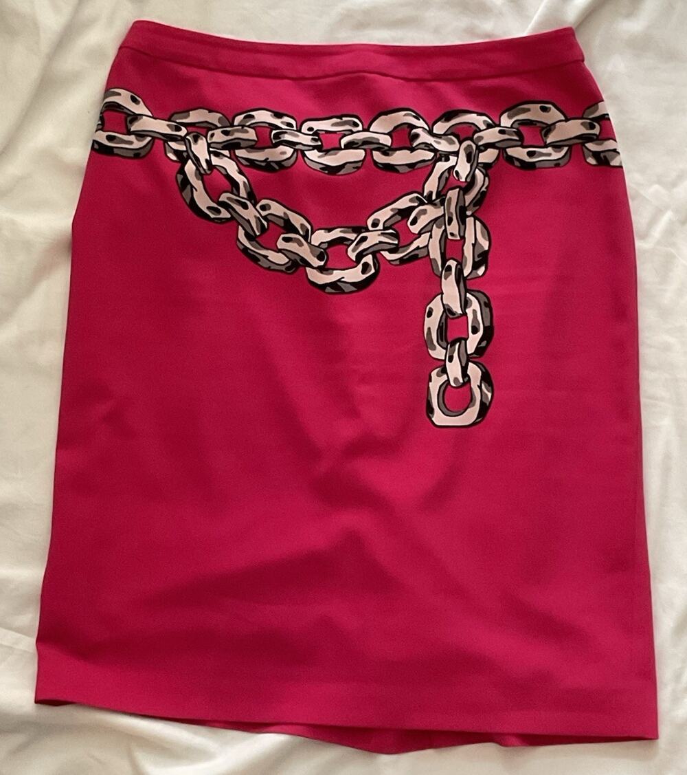 Moschino Cheapandchic Pink Chain Print Pencil Knee Skirt Zip Size 8